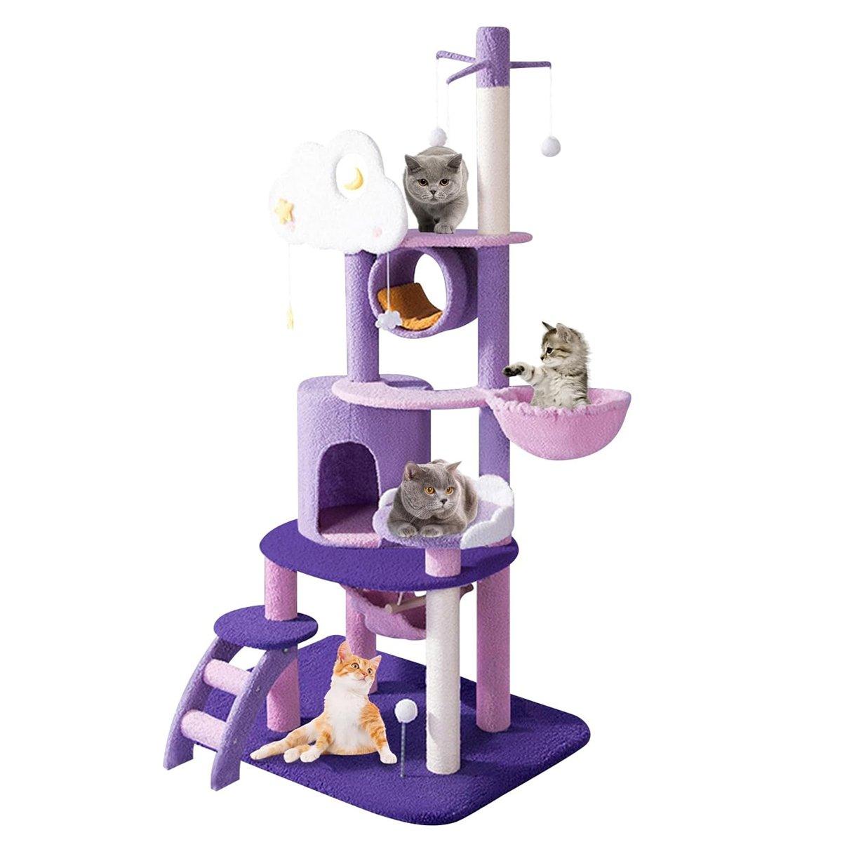 Starry Sky Cat Tree Durable Multi-Level Cat Tower with Sisal Posts