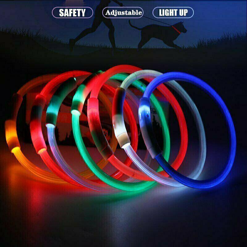 USB Rechargeable LED Dog Collar Night Glow Flashing Light Up Safety Pet Collars