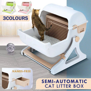 Semi Automatic Cat Litter Box Large Anti Splash Semi Enclosed Kitty Toilet