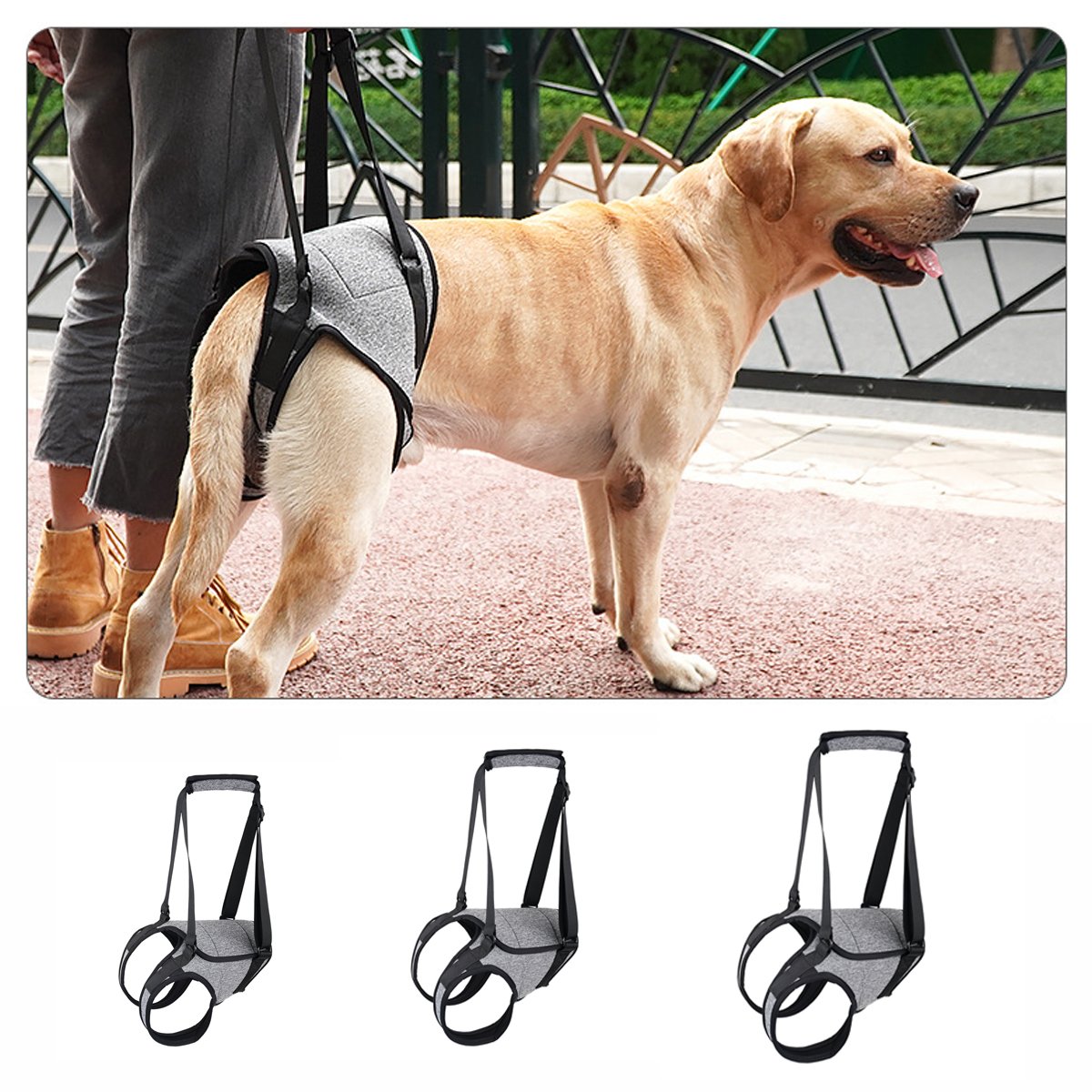 Dog Support Harness for Back Legs  Adjustable Lift Handle Portable (Grey)