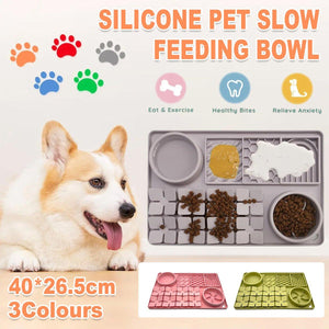 Silicone Pet Slow Feeder Mat 4-in-1 Anti-Choking Bowl for Dogs & Cats