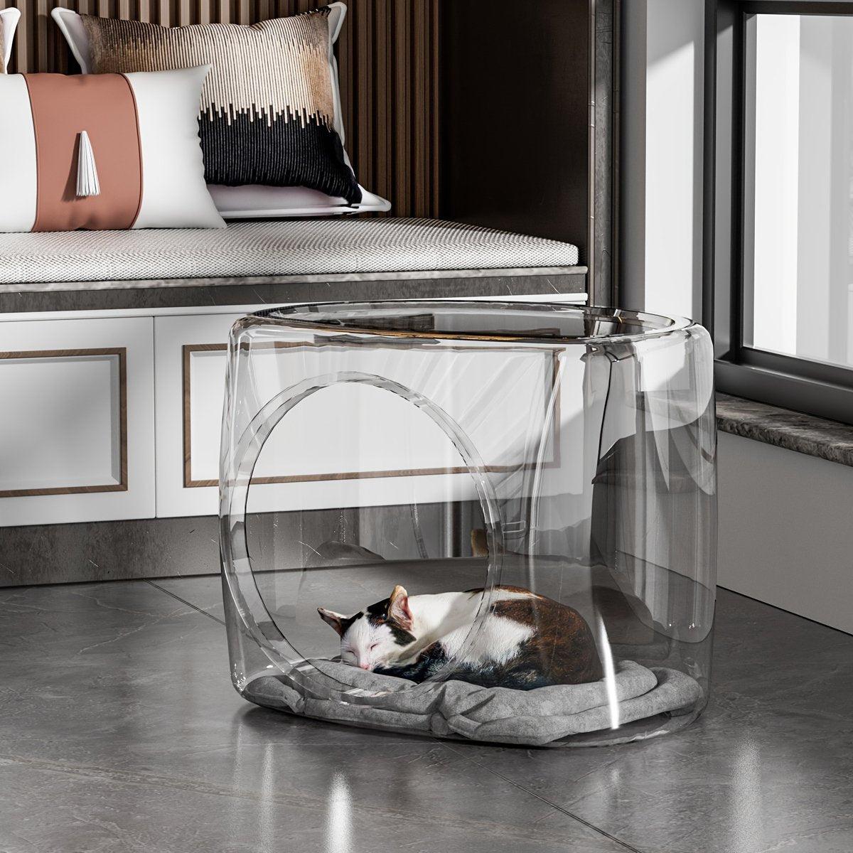 Clear Acrylic Pet Nest Semi-Enclosed Space Capsule Bed for Cats & Small Pets