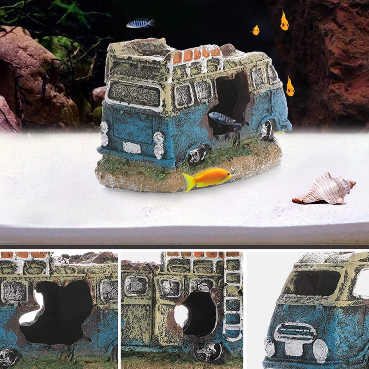 Aquarium Rocks Aquarium Decoration Resin Car Wreck Fish Shrimp Escape House