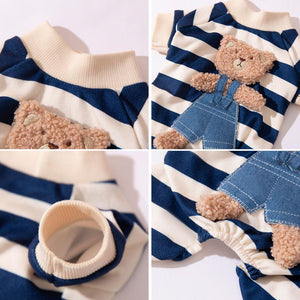 Cute Bear Striped Dog Coat Pet Outfit Cozy Pajamas for Pets