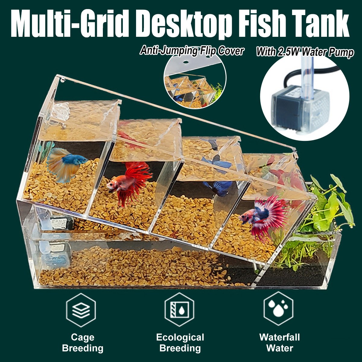 Acrylic Desktop Ecological FishTank Multi-Grid Isolation Self-circulating Water