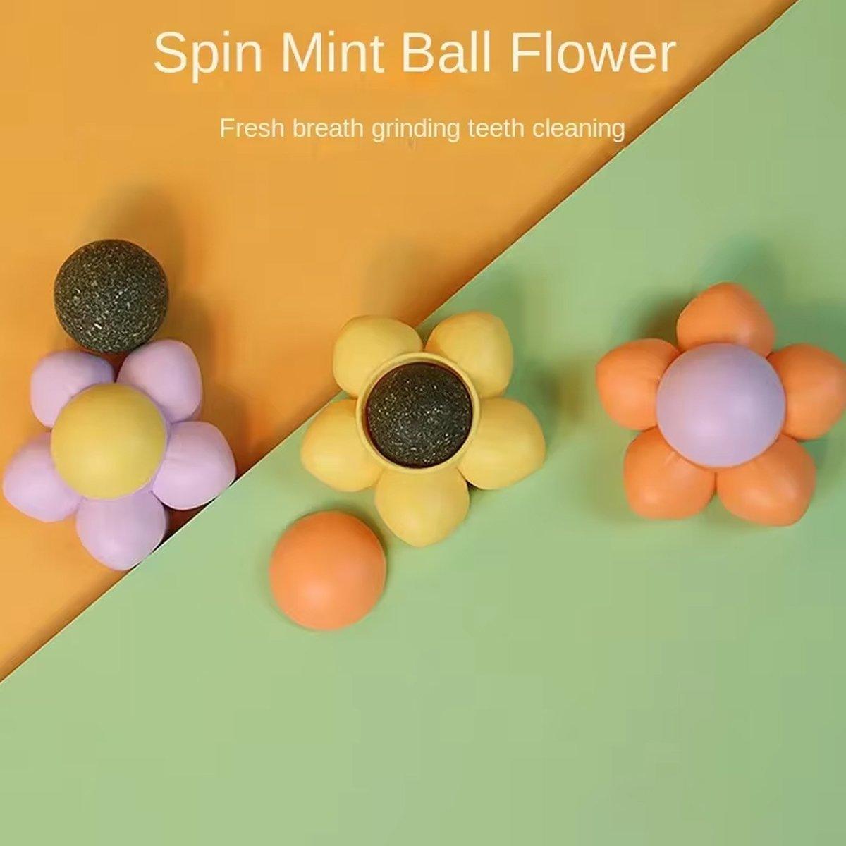 Catnip Ball Cat Toy Self-Hi Tooth Cleaning Rotating Mint Ball Toy Flower Catnip Ball