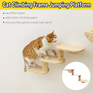 Solid Wood Wall-Mounted Cat Climbing Tree Space-Saving Cat Playground