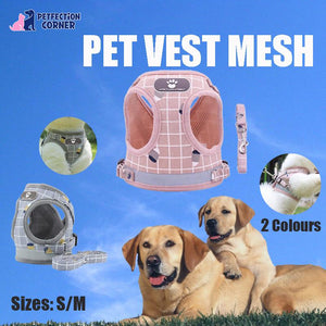 Adjustable Mesh Pet Vest Harness & Leash - Cat Dog Kitten Walk Collar