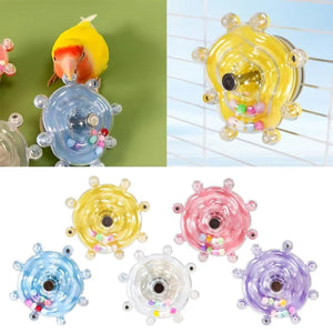 Colorful Rotating Bird Cage Toy Interactive Chewing Toy with Sound for Parrots