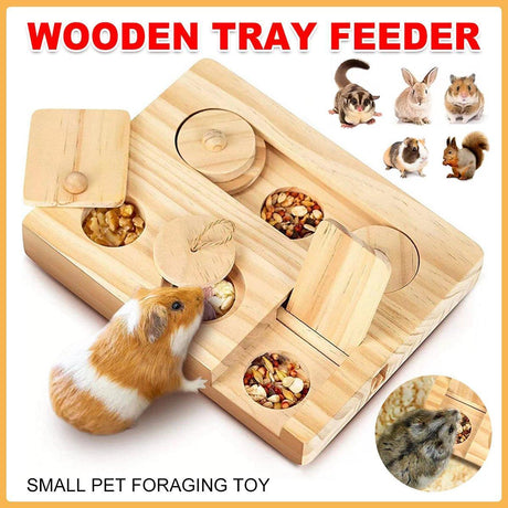 Interactive wooden hamster feeder with movable lids