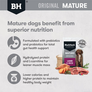 Black Hawk Original Mature Lamb & Rice Dry Dog Food For Aged 7+ 3KG/20KG