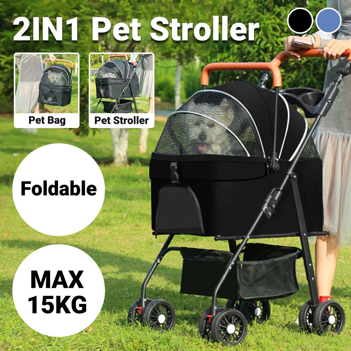 2-in-1 Foldable Pet Stroller with Detachable Carrier