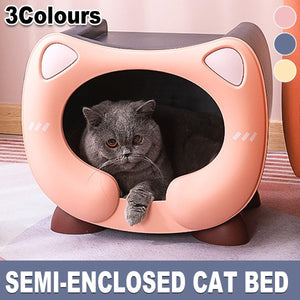 Semi-Enclosed Cat Bed Waterproof & Cozy Pet House for Cats Up to 7.5kg