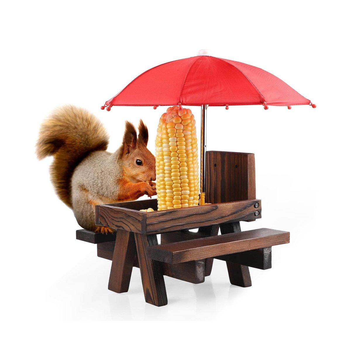 Weatherproof Wooden Squirrel Feeder Durable Outdoor Picnic Table