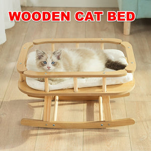 Wooden Cat Bed Simple Rocking Pet Bed Elevated Sleeping Furniture