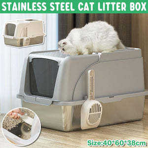 Durable Stainless Steel Litter Box with Flip Cover