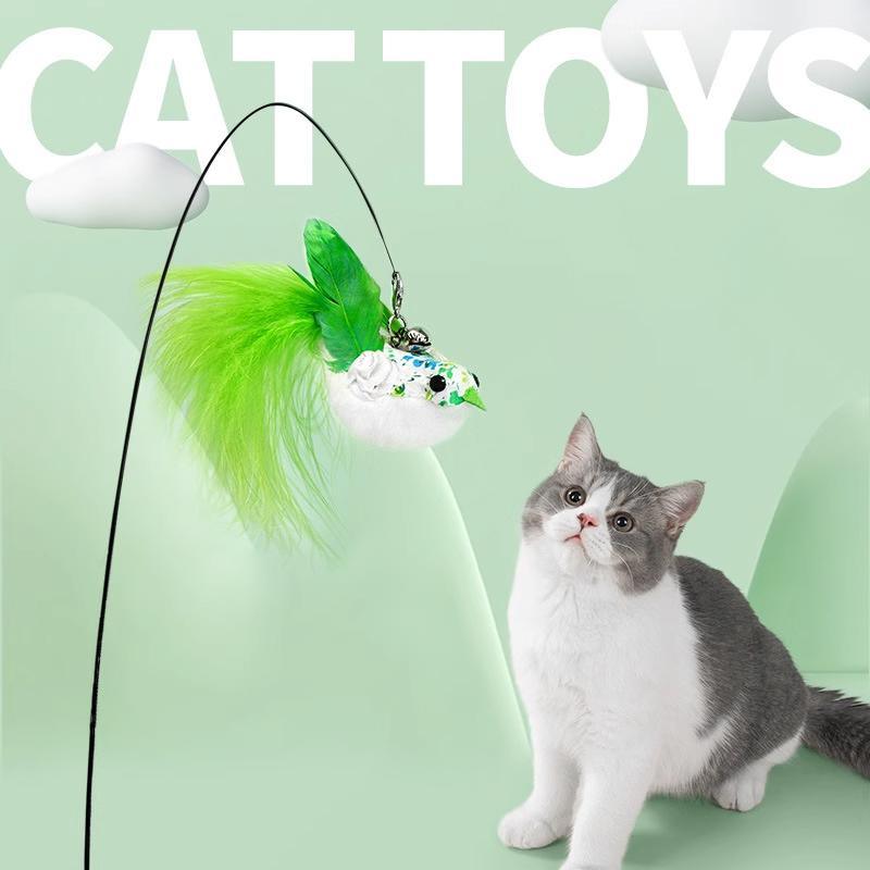 Interactive Bird Teaser Cat Toy - Wand Stick with Suction Cup for Playtime