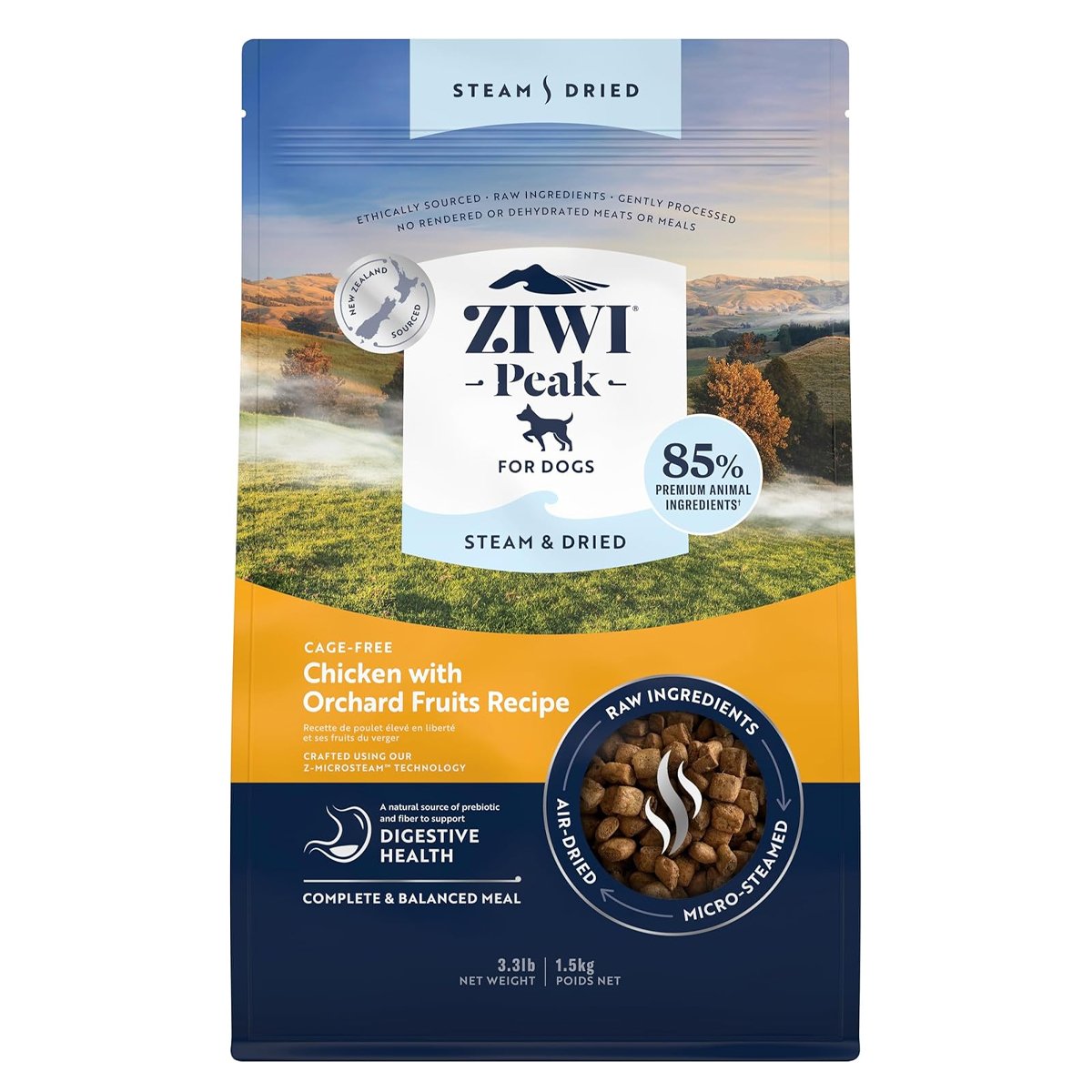 Ziwi Peak Steam Dried Dog Food Chicken with Orchard Fruits 1.5kg/3.2kg