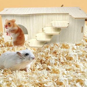 Wooden Hamster Maze House Durable Two-Bedroom Shelter for Small Pets