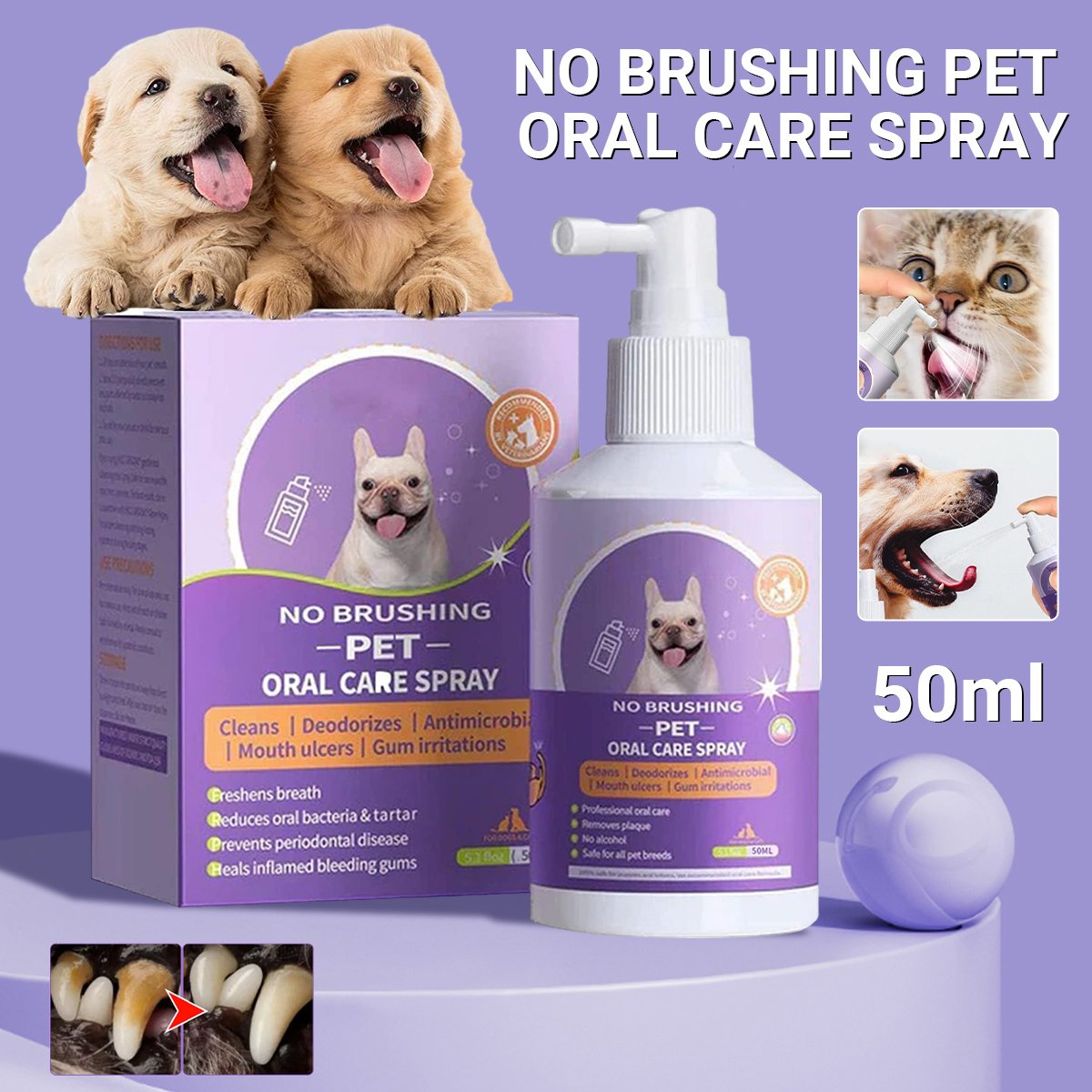 Pet Dental Spray for Dogs and Cats Breath Freshener Odor Remover Oral Cleaner