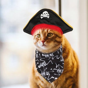 Halloween Pirate Hat Skeleton Cat Pumpkin Triangle Towel Suit for Pets