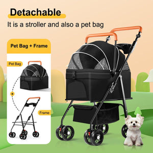 2-in-1 Foldable Pet Stroller with Detachable Carrier