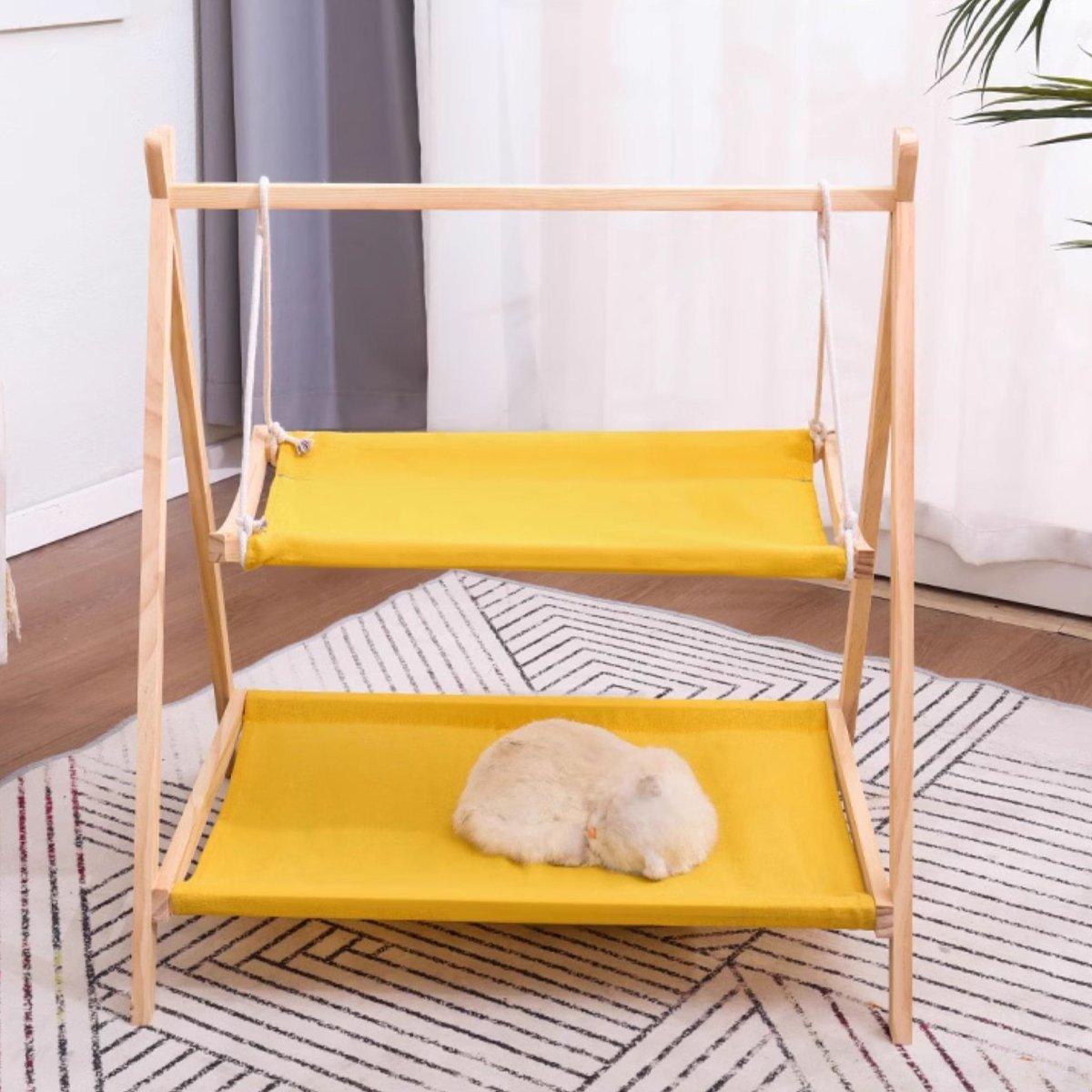 Wooden Double Layer Cat Hammock Bed Removable Washable Pet Swing Basket Nest