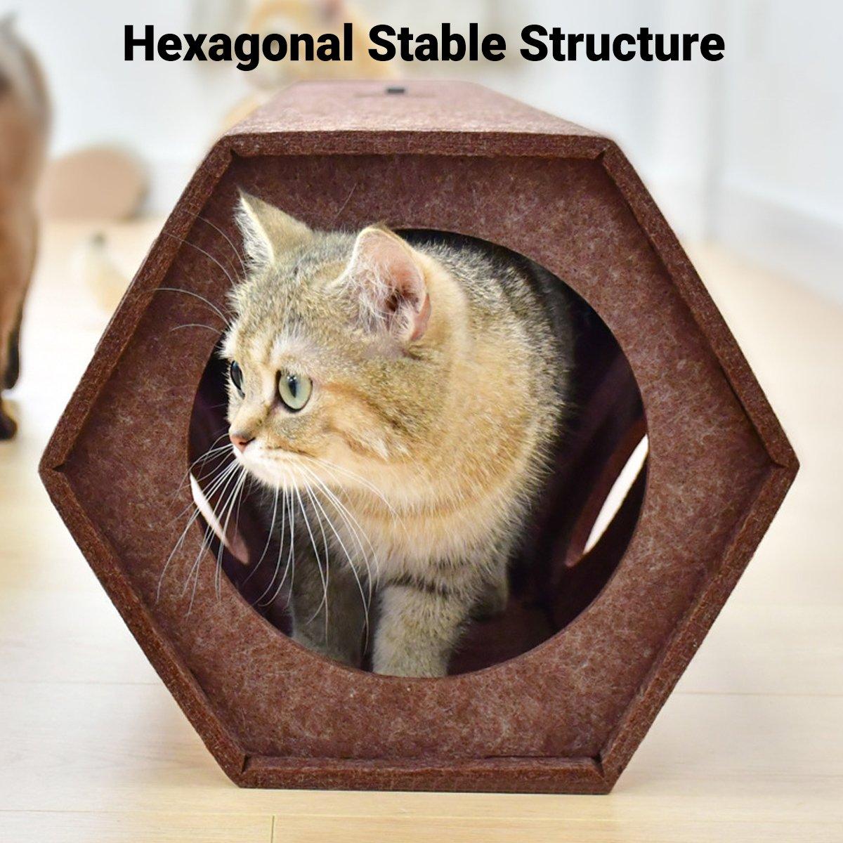 Cat Tunnel Bed Durable Felt Hexagonal Cat Play Tunnel & Bed