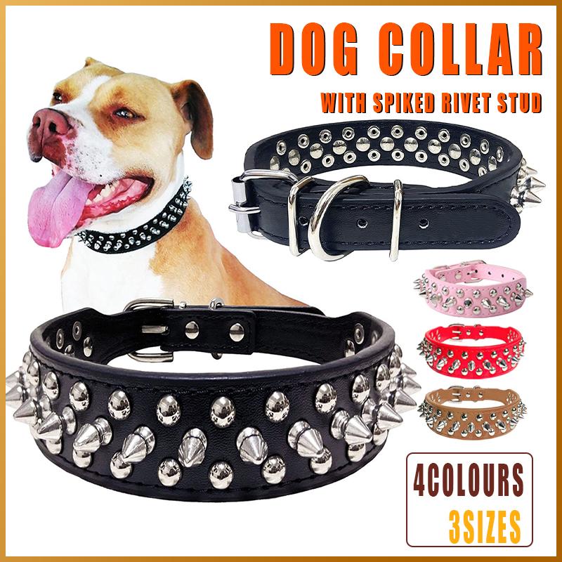 Dog Collar Leather Studded Black Brown Small Medium Large Breeds