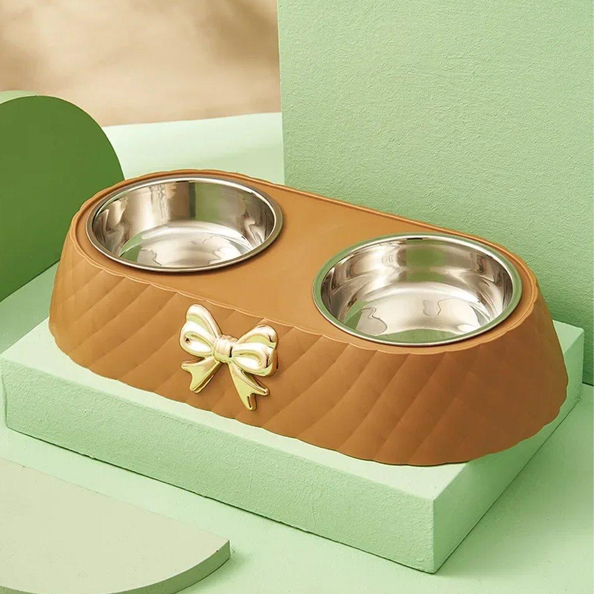 Stainless Steel Double Pet Bowl Non-Slip Anti-Knock Dog Cat Feeder