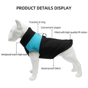 Warm Waterproof Large Dog Jacket - Padded Winter Coat for Pet Windbreaker Vest