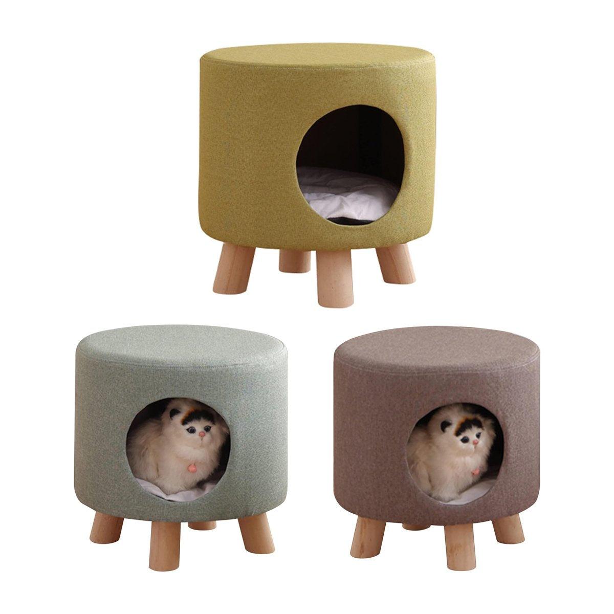 Wooden Cat Stool House Bench Pet Furniture Comfortable Cat Bed for Rest and Play