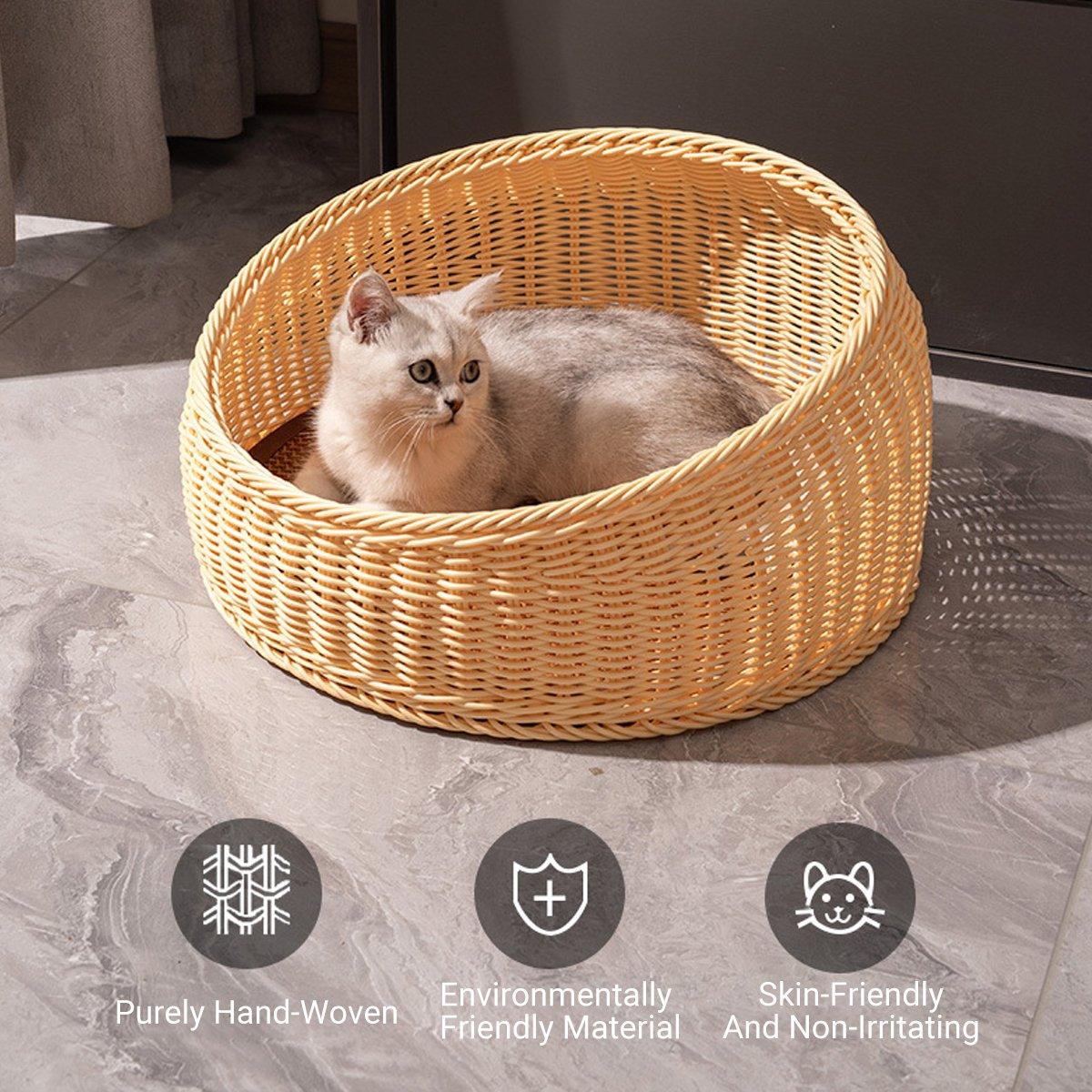 Rattan Cat Bed Open Cat House Summer Bed for Cats Pet Supplies