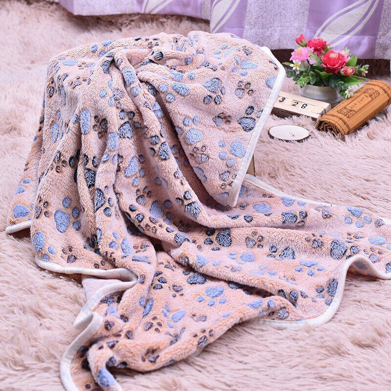 Soft Fleece Pet Blanket with Paw Print - Dog Cat Bed Cushion in S/M/L