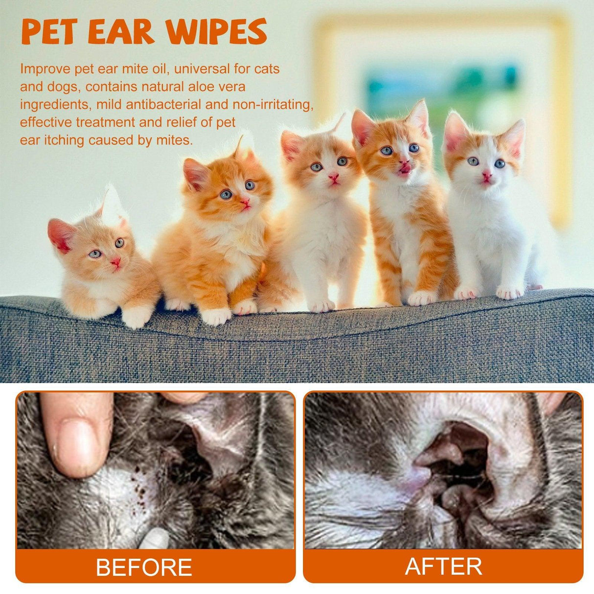 Gentle Pet Ear Wipes For Cats and Dogs - Effective Cleaning and Anti-Odor Mite Protection