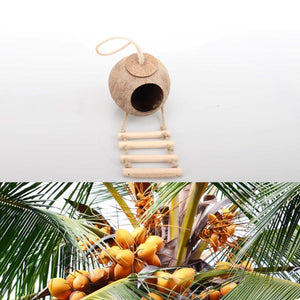 Pet Parrot Nest Wooden Bird House Natural Coconut Shell Feeder