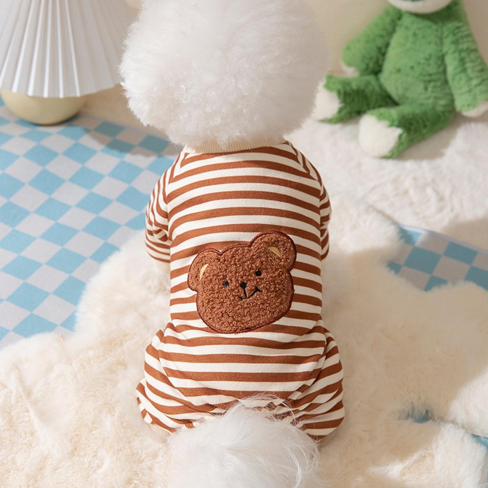 Cute Bear Striped Dog Coat Pet Outfit Cozy Pajamas for Pets