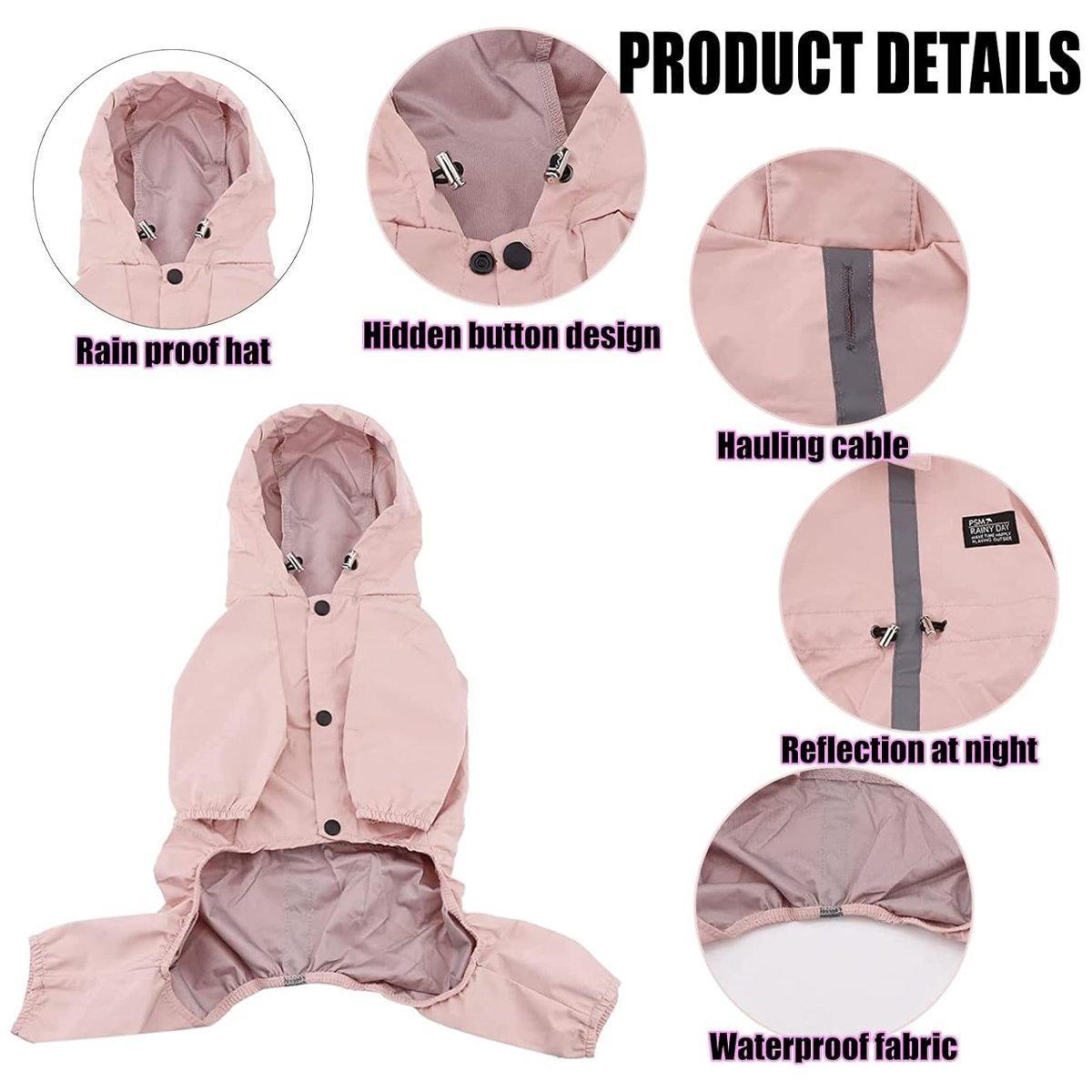 Waterproof Reflective Pet Raincoat with Hood Dog Coat S-XXL