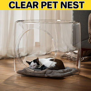 Clear Acrylic Pet Nest Semi-Enclosed Space Capsule Bed for Cats & Small Pets