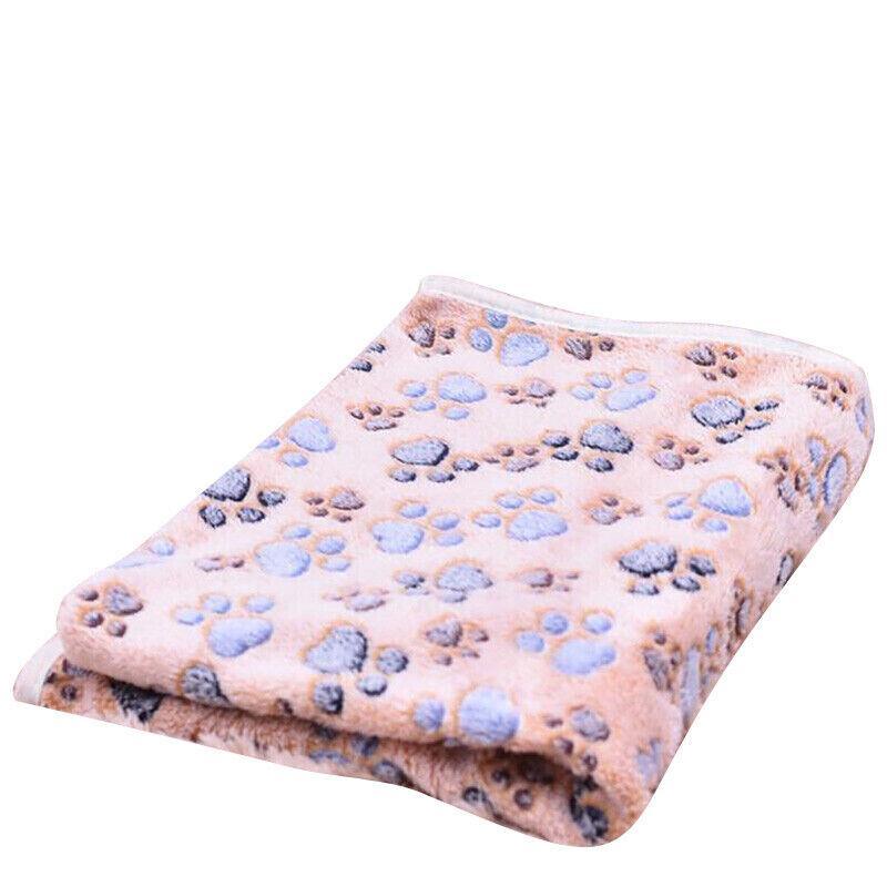 Soft Fleece Pet Blanket with Paw Print - Dog Cat Bed Cushion in S/M/L