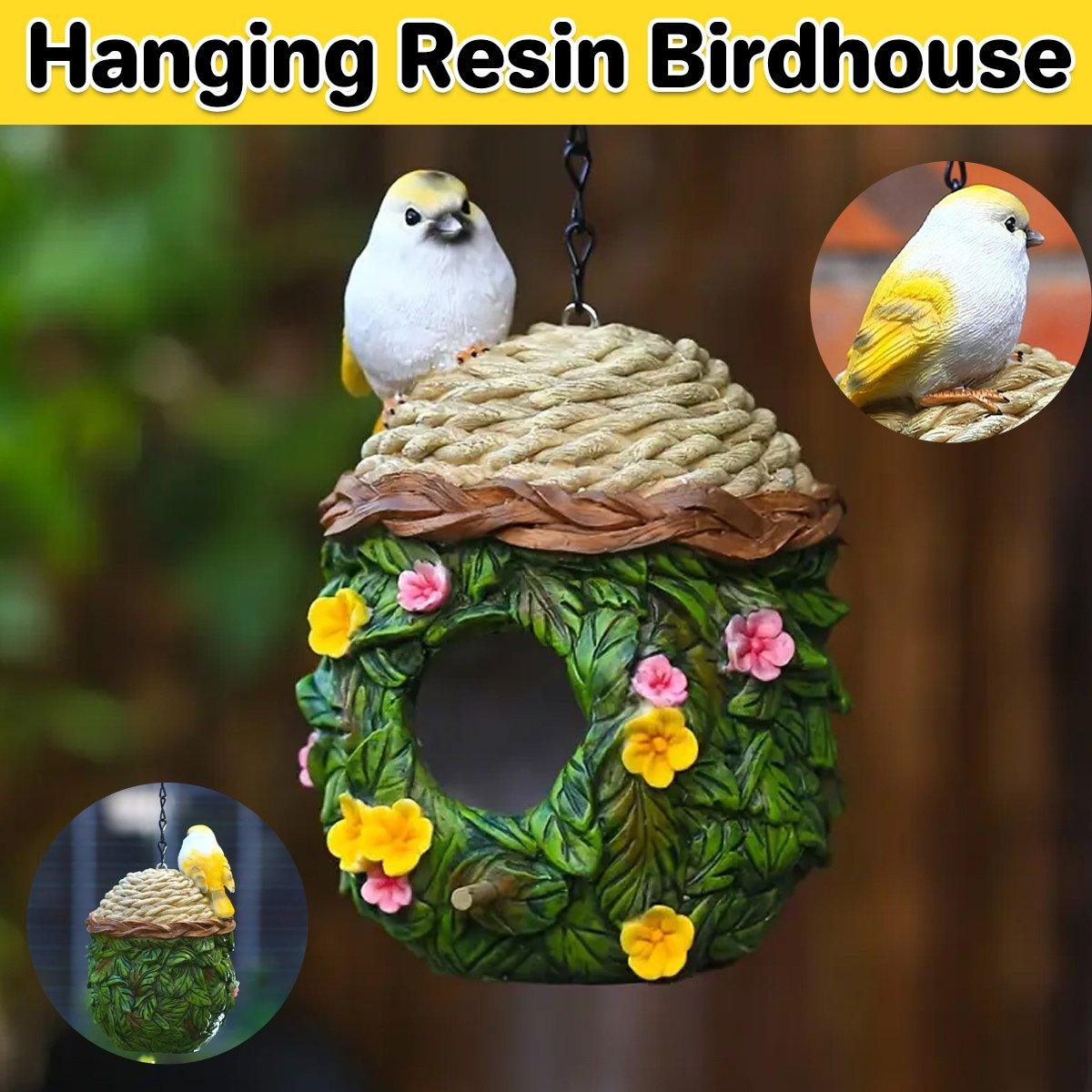 Hanging Resin Birdhouse Hand-Painted Outdoor Garden Decor