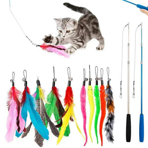 12pcs Interactive Cat Toy Feather Teaser Rod