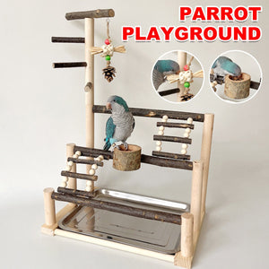 Wooden Parrot Stand Pole Interactive Bird Stand with Food Bowl