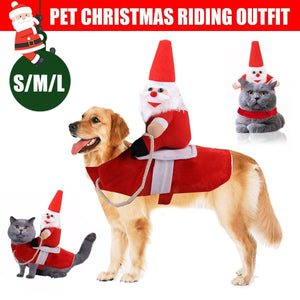 Santa Claus Pet Costume Dog Cat Funny Riding Suit Christmas Holiday Outfit Wear