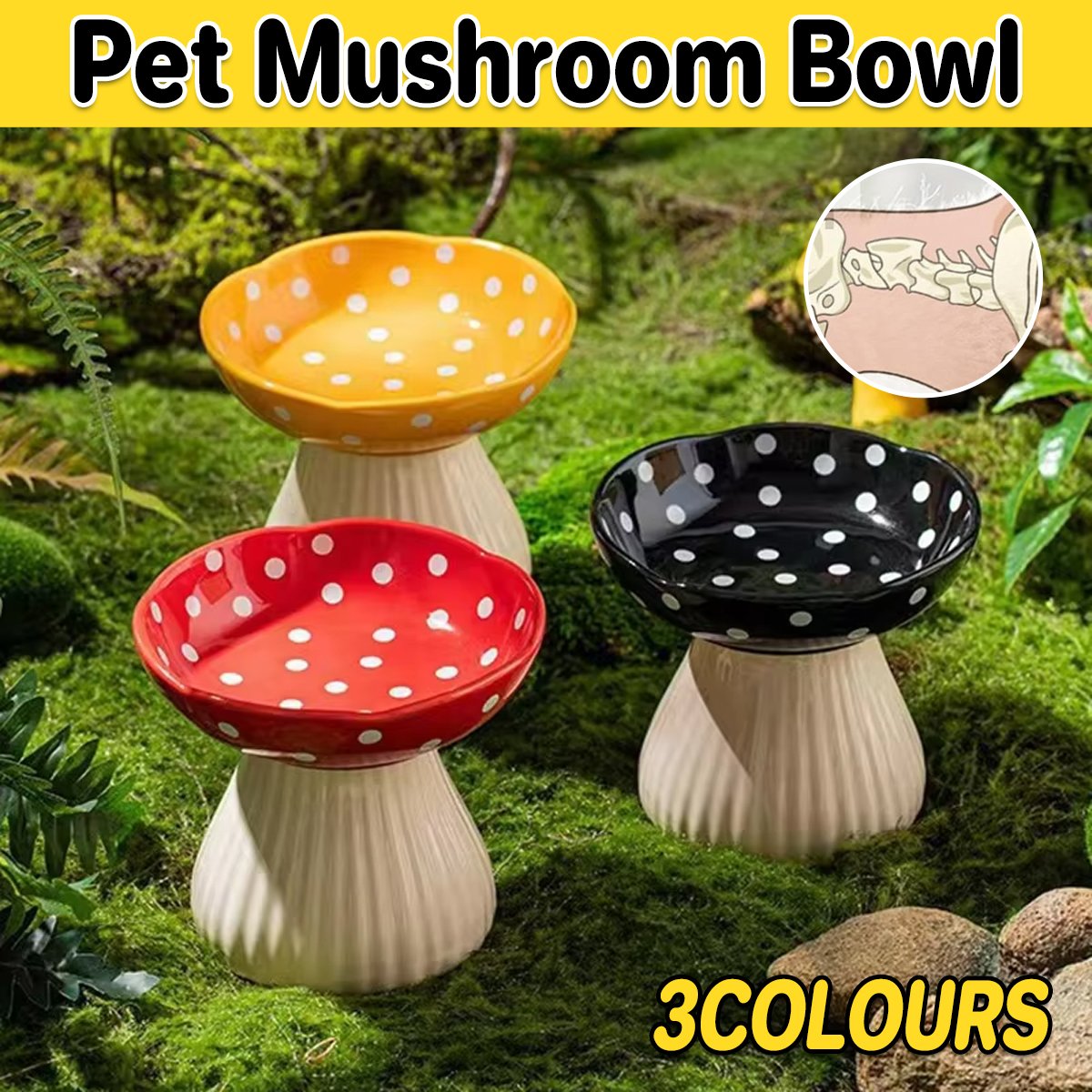 Pet Elevated Mushroom Bowl Cat Dog Bowl Dish Food Feeder Raised Cat Bowl