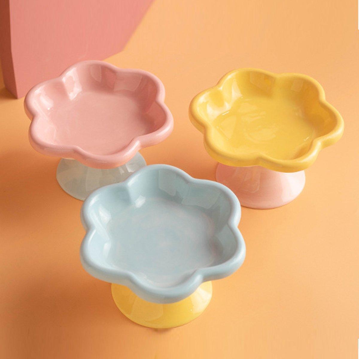 Elevated Ceramic Cat Bowl  Anti-Knock Flower-Shaped Dish for Cats & Small Pets