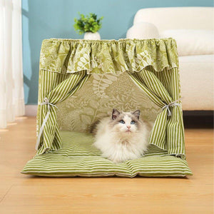 Semi-Closed Cat Tent Comfortable Pet Bed for Small Dogs & Medium Cats