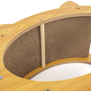 Eco-Friendly Cat Scratcher Lounge - Natural Wood & Corrugated Board