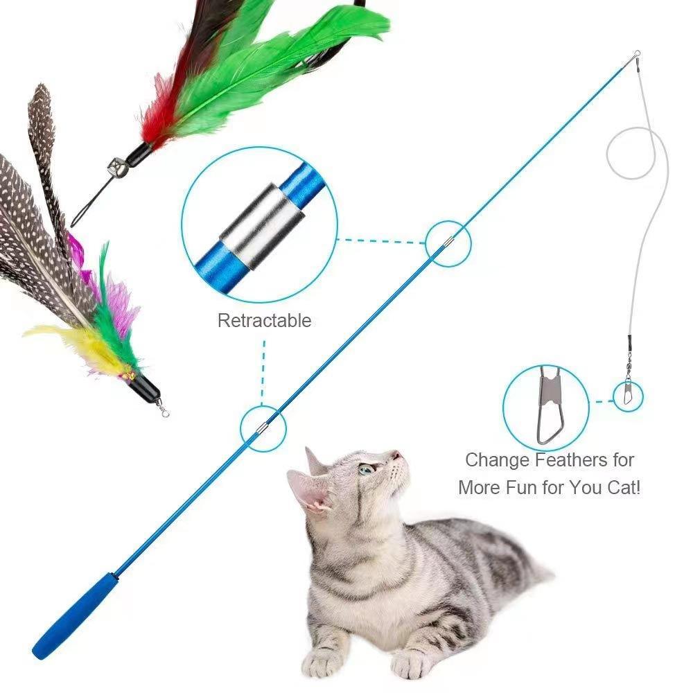 12pcs Interactive Cat Toy Feather Teaser Rod