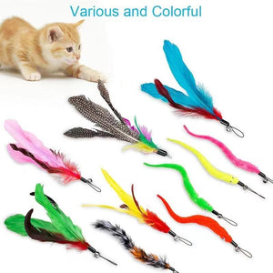 12pcs Interactive Cat Toy Feather Teaser Rod